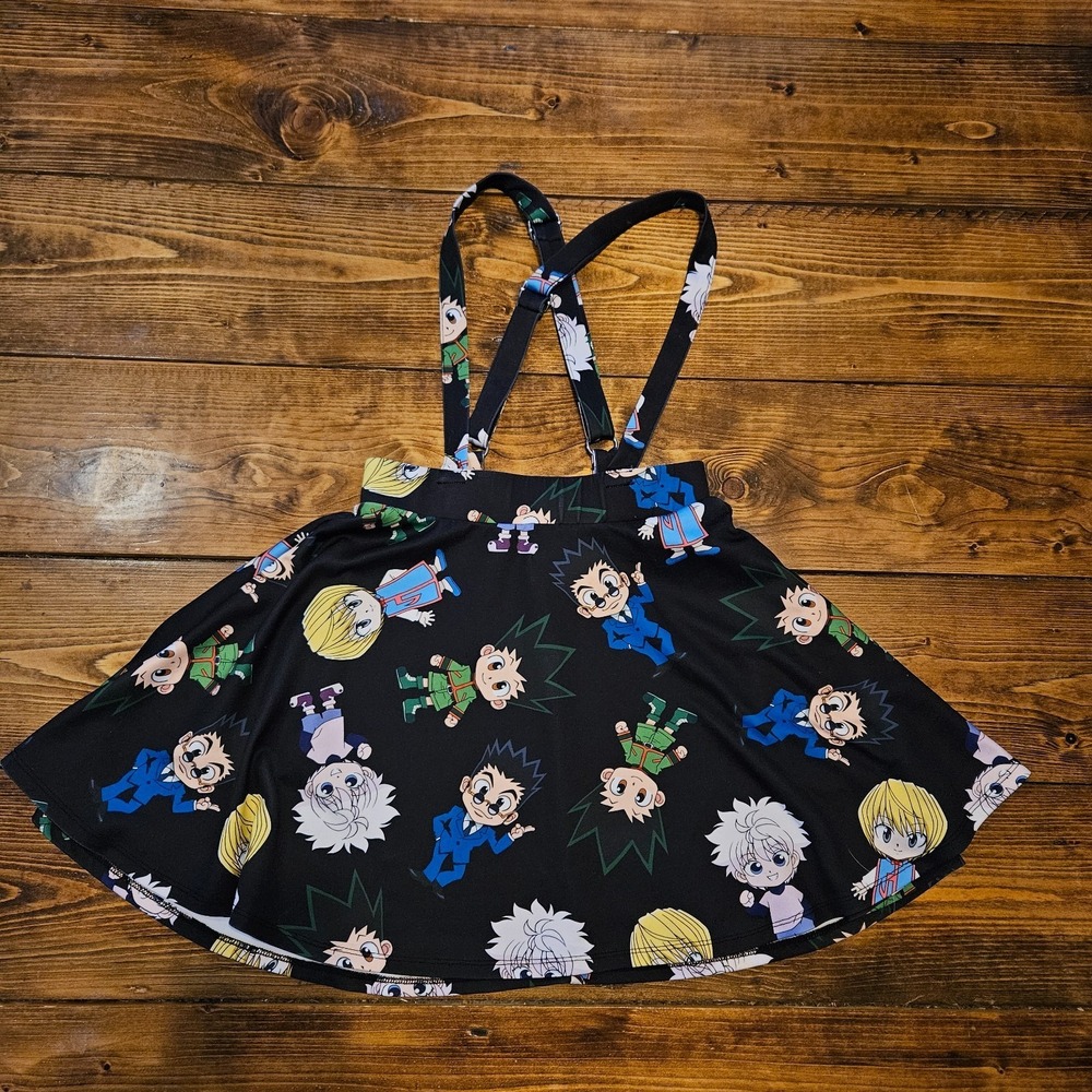 Hot Topic Hunter x Hunter Skater Skirt w/ Suspenders‎ Anime Print Black Size Sm